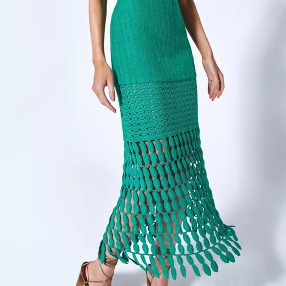 NWT$595 ALEXIS  South Scalloped Lace Knit Midi Dress - Green - Picture 7 of 12